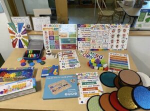Lots of sensory items that were generously donated to our Sensory Calming Room and Sensory Seeking Room